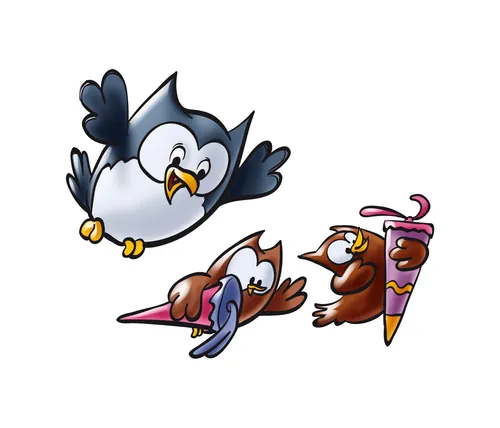 Three cartoon birds playing with ice cream cones by Carsten Mell
