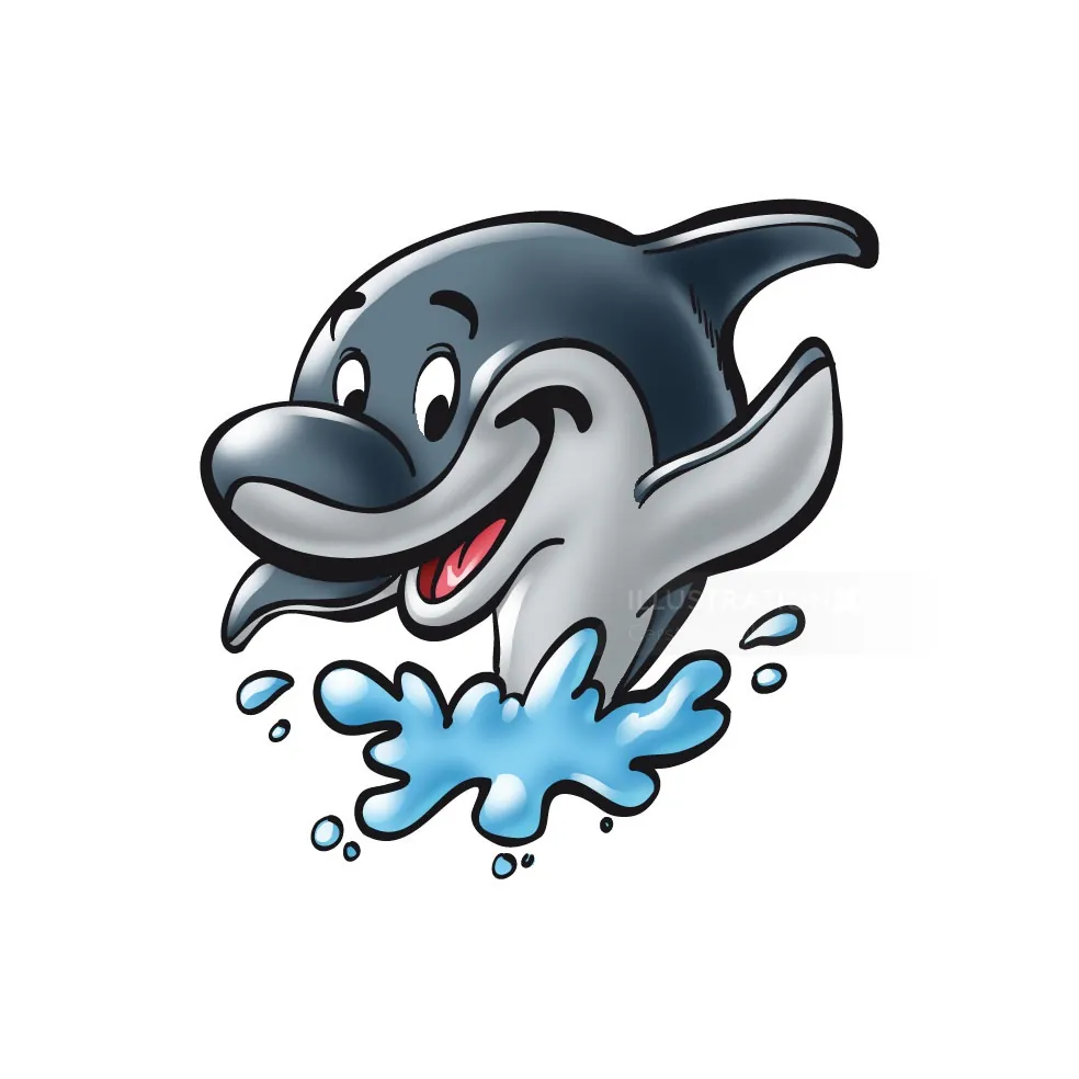 Cheerful cartoon dolphin splashing in water by Carsten Mell