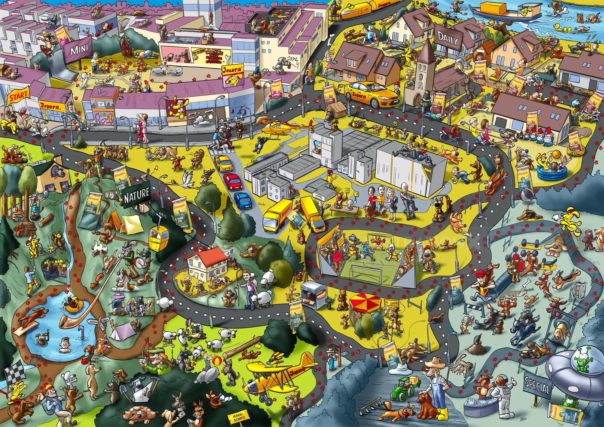 Detailed town scene with construction and market by Carsten Mell