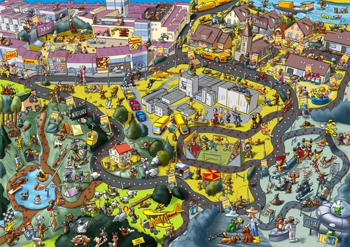 Detailed town scene with construction and market by Carsten Mell