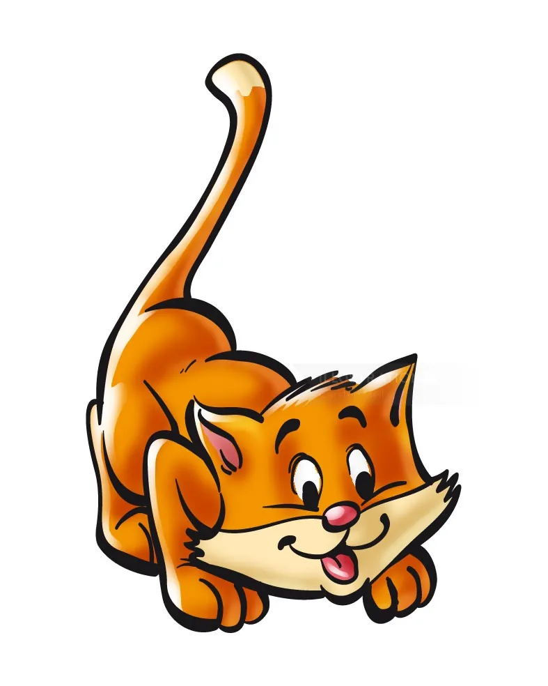 Playful orange cartoon cat illustration by Carsten Mell