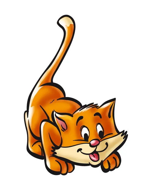 Playful orange cartoon cat illustration by Carsten Mell