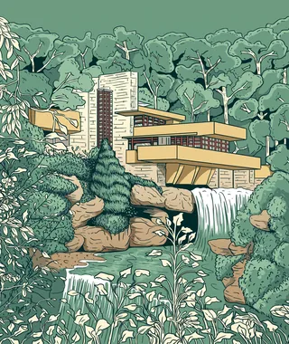 Modern house near waterfall and forest by Cat Sims