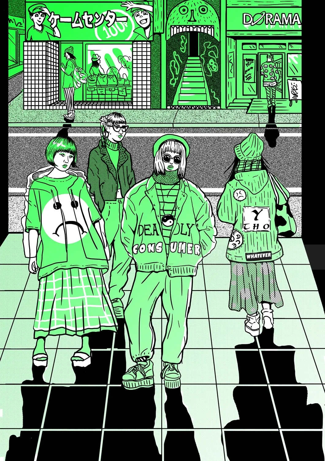 Gente de moda con vestido verde.