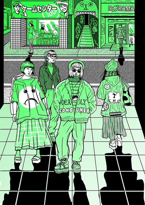 Gente de moda con vestido verde.
