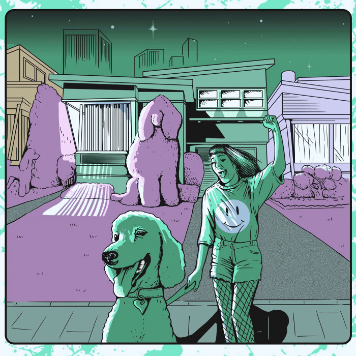 Animals girl with happy dog
