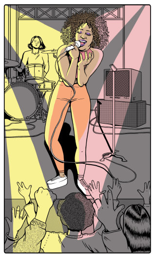 Ilustración cómica de dama cantante