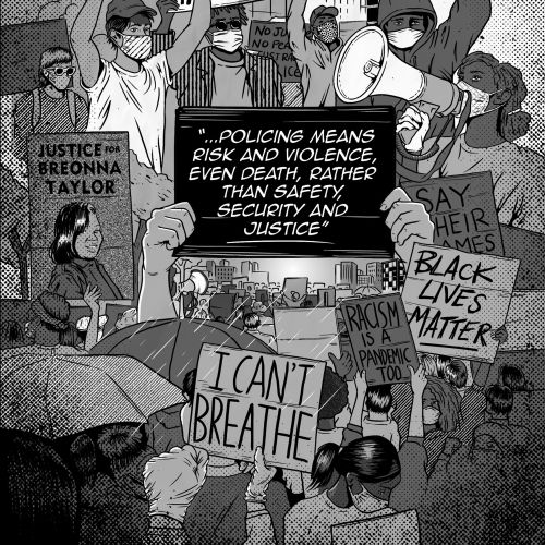 Black & White people protesting
