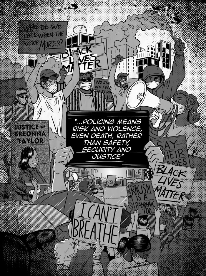 Black & White people protesting
