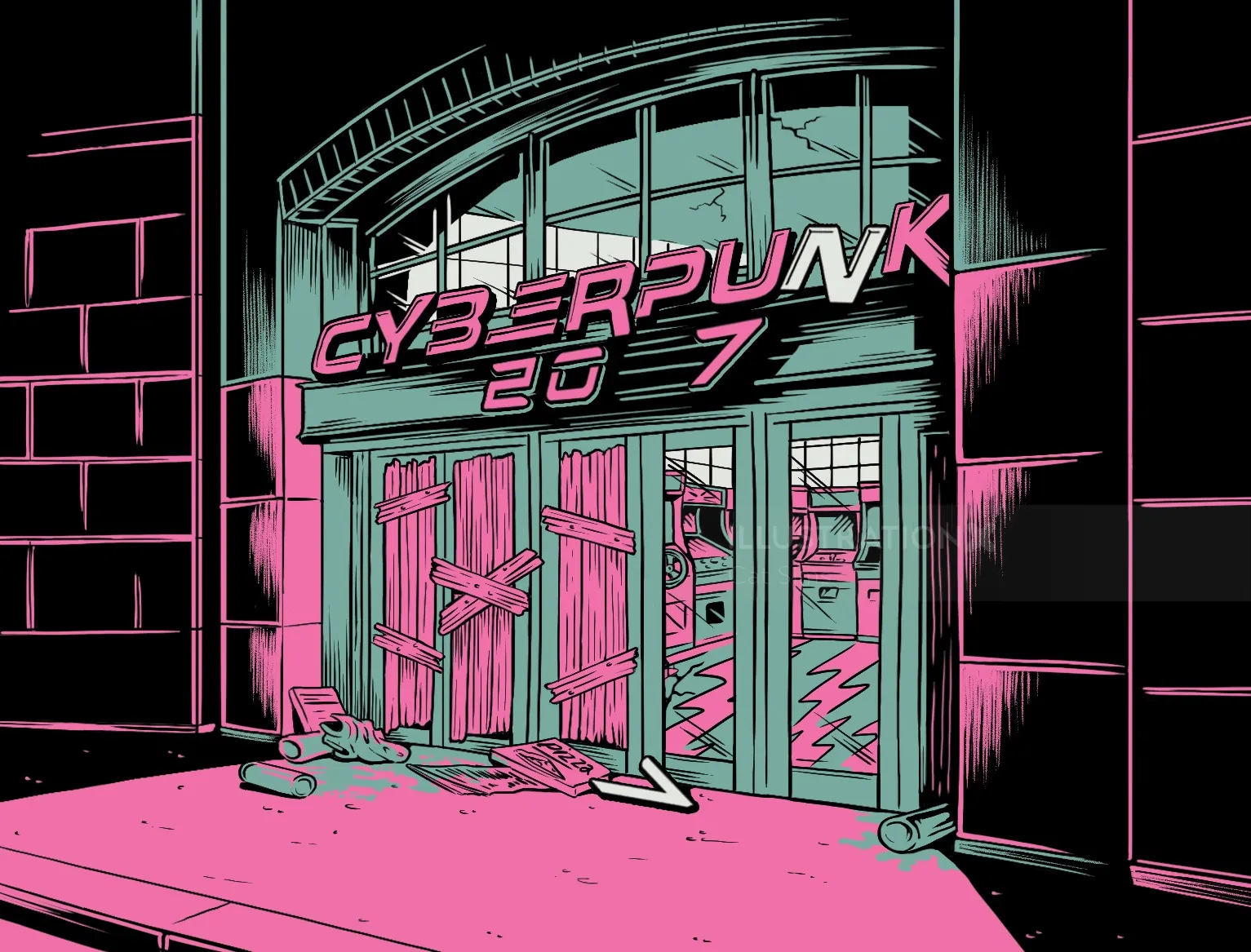 Entrée condamnée avec une pancarte Cyberpunk 2077 par Cat Sims
