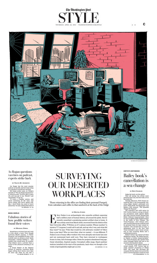 Editorial illustration on Surveying Our Deserted Workplace 