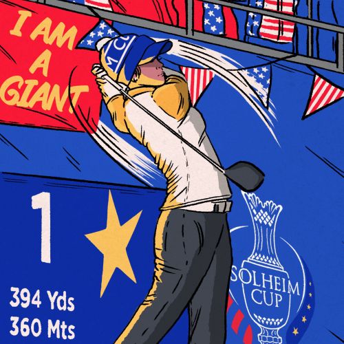 Graphic man with golf shot in championship
