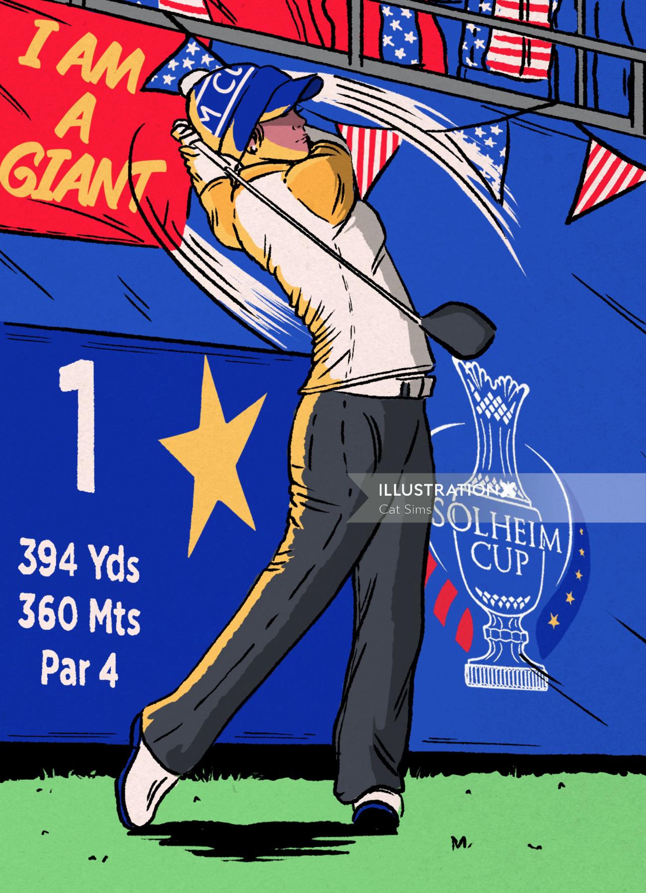 Graphic man with golf shot in championship

