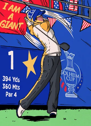 Graphic man with golf shot in championship
