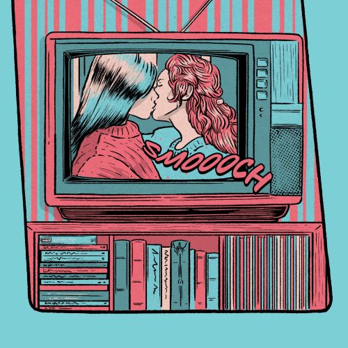 Graphic Tv couple kissing
