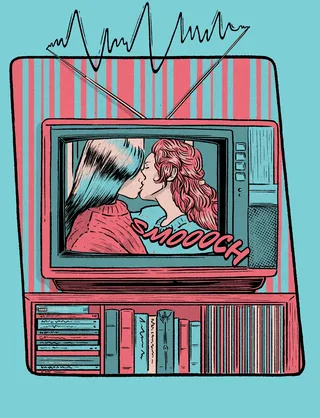 Graphic Tv couple kissing
