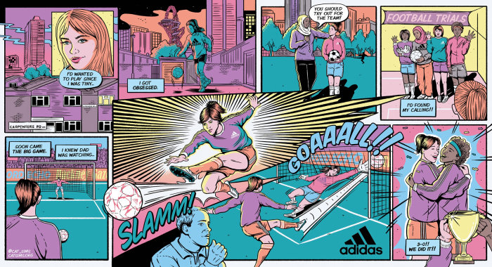 Adidas' Stratord flagship store's large comic mural.