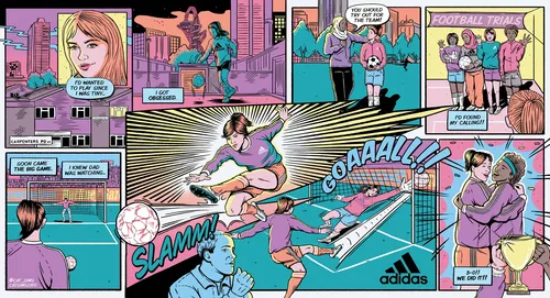Adidas' Stratord flagship store's large comic mural.