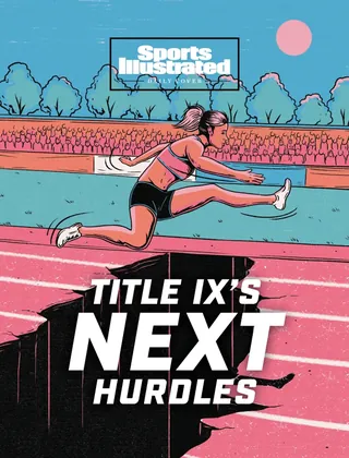 Female athlete hurdling on track by Cat Sims