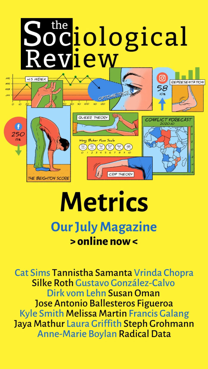 Arte da capa da Metrics para julho de 2022 Sociological Review