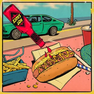 Food GIF animation pouring sauce over hotdog