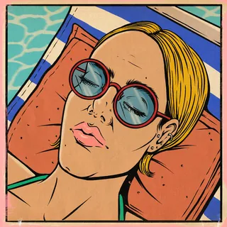 Animated GIF of woman lounging at poolside