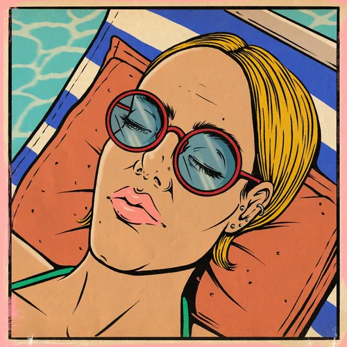 Animated GIF of woman lounging at poolside