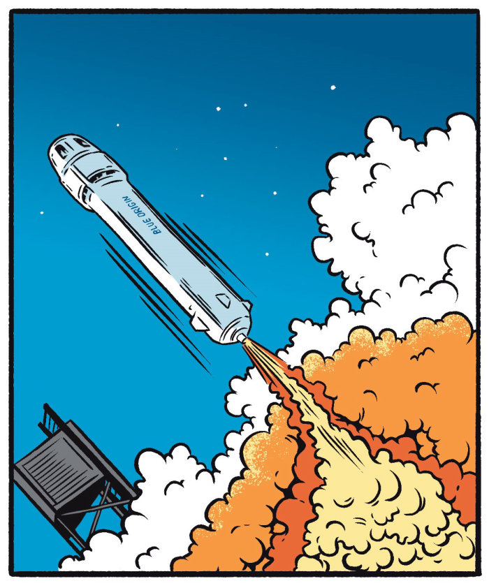 Concept artwork of the Blue Origin space rocket for Spear's Magazine