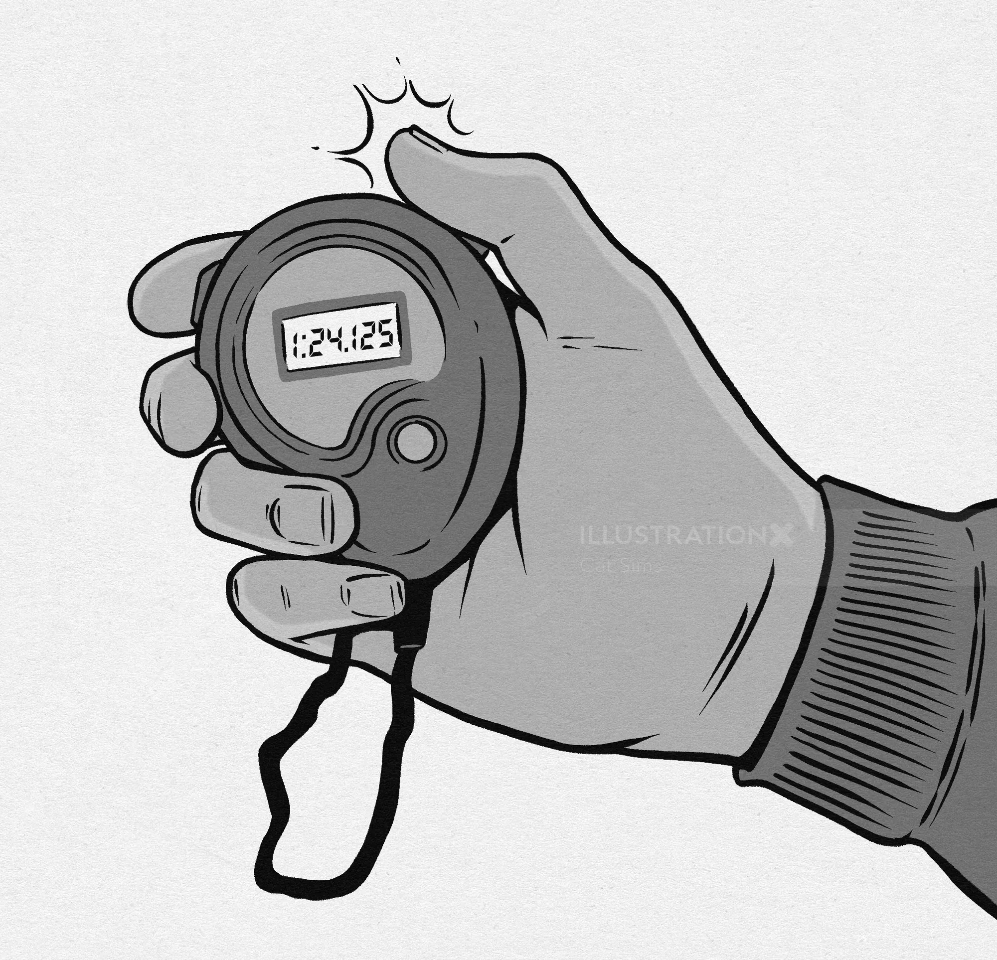 Hand holding a digital stopwatch displaying a time