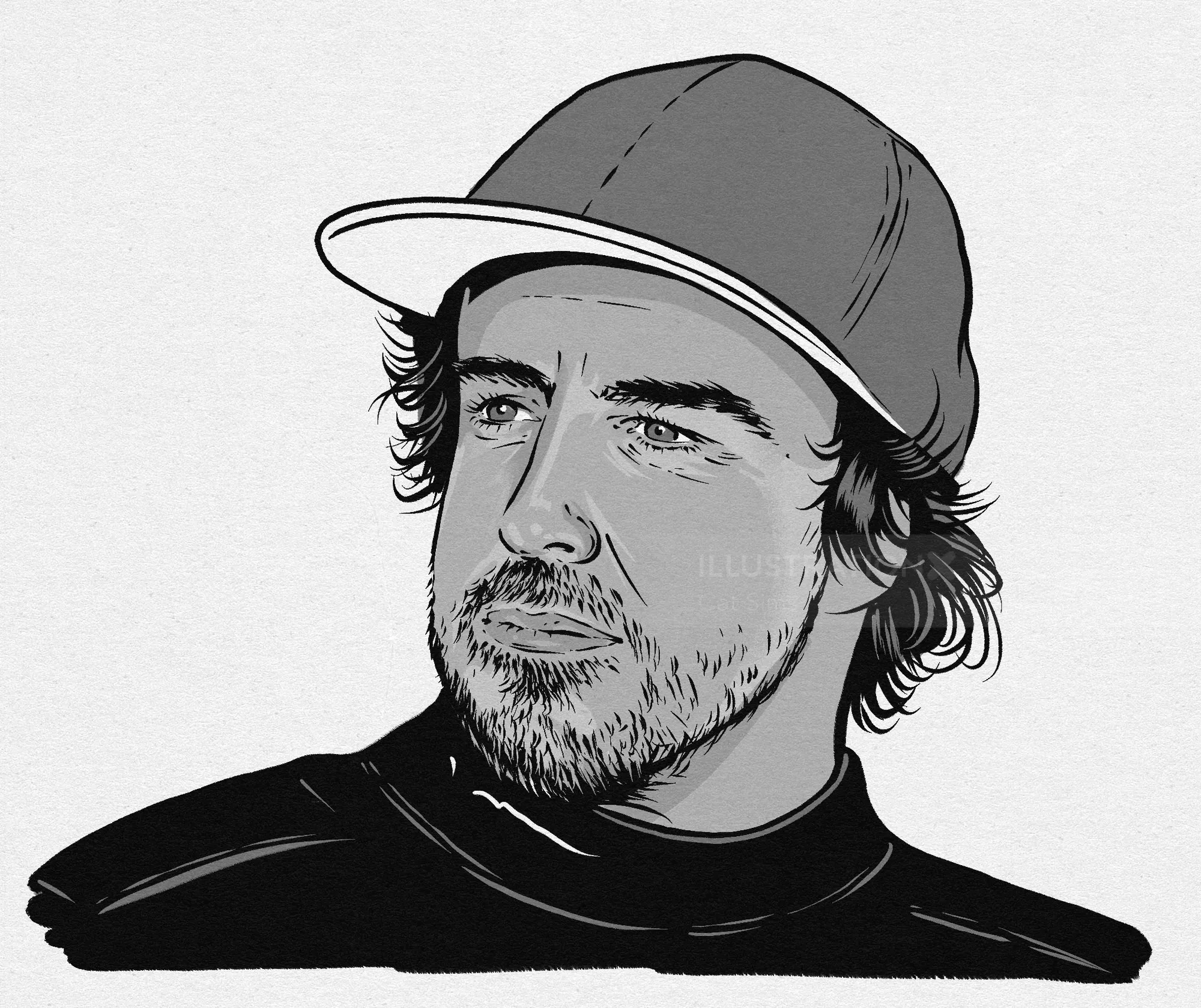 Black and white portrait of Fernando Alonso 