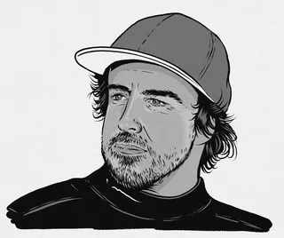 Black and white portrait of Fernando Alonso 