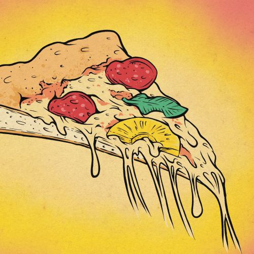 Stylized pizza slice line and color design