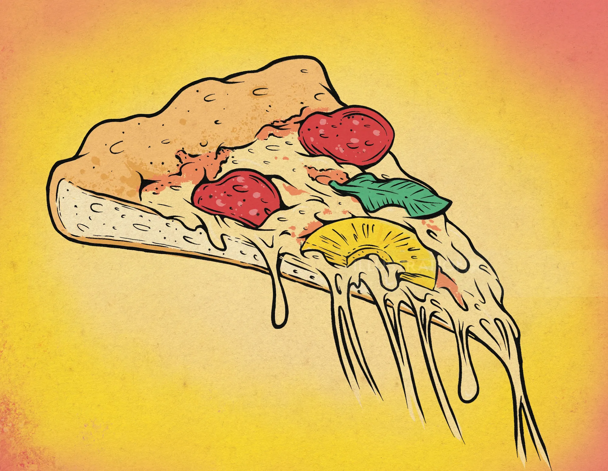 Stylized pizza slice line and color design