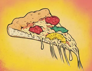 Stylized pizza slice line and color design