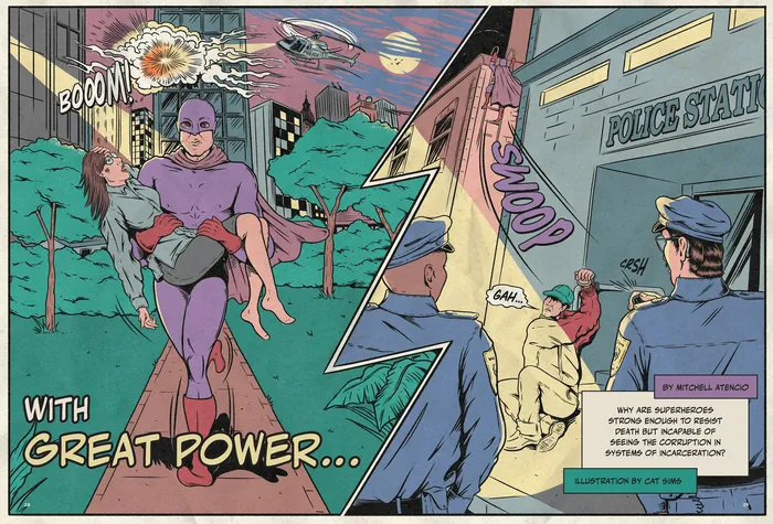 Superheroes editorial illustration Sojourners Magazine