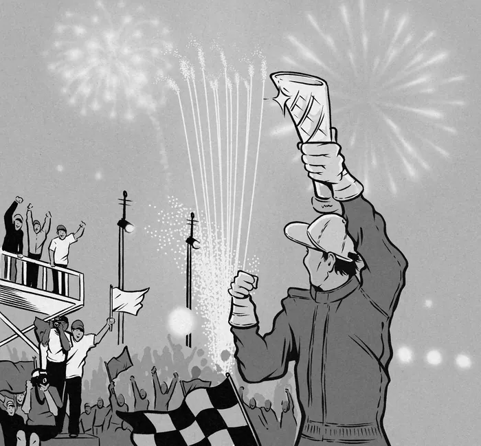 Formula 1 winner celebrating on podium
