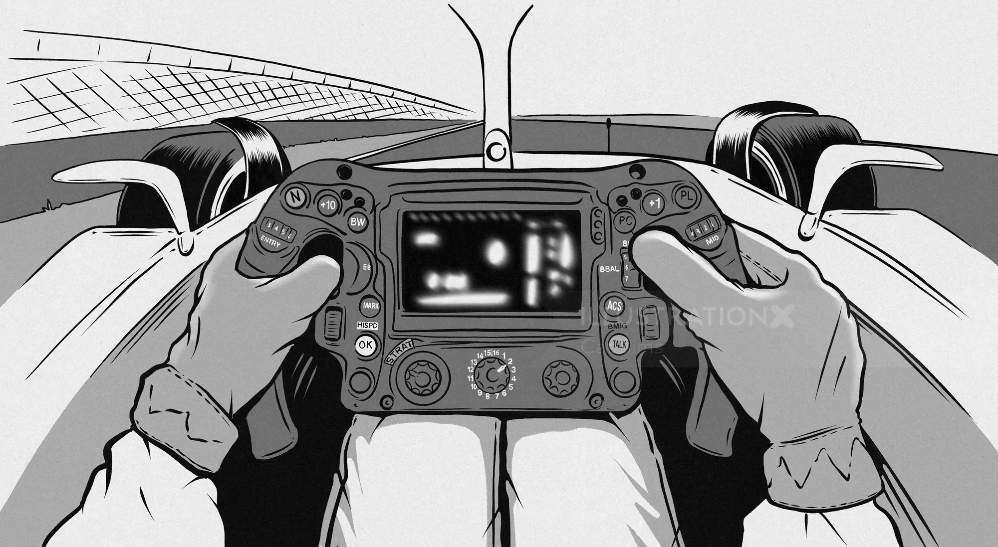 Cockpit view of F1 race car