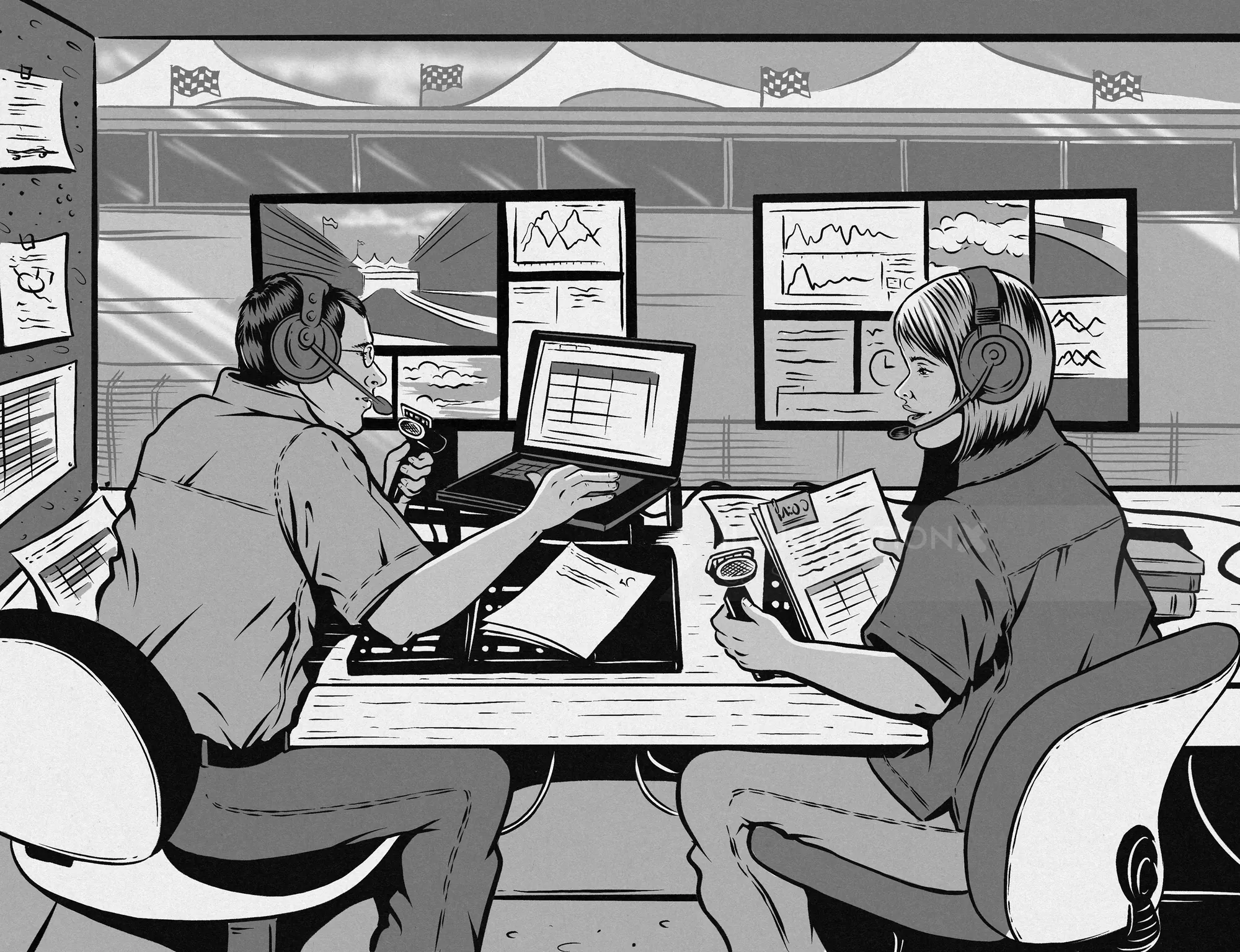 Character design of F1 racing commentators