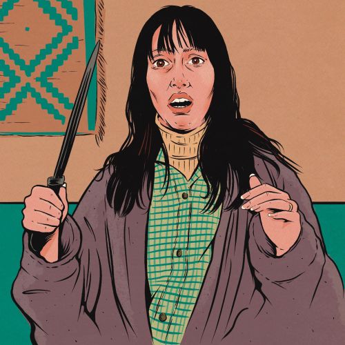 Shocked woman holding wand with open mouth and black hair
