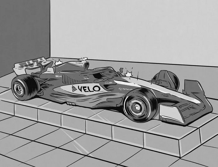 Sketch of a modern Formula 1 race car with VELO branding