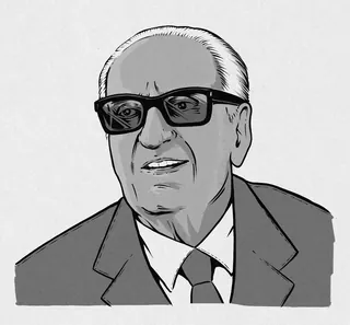 Illustration of an elderly man in sunglasses and suit, smiling