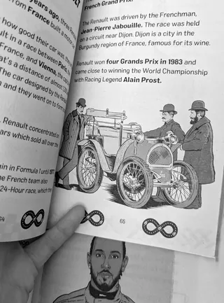 Men in early 20th century attire with vintage car illustration
