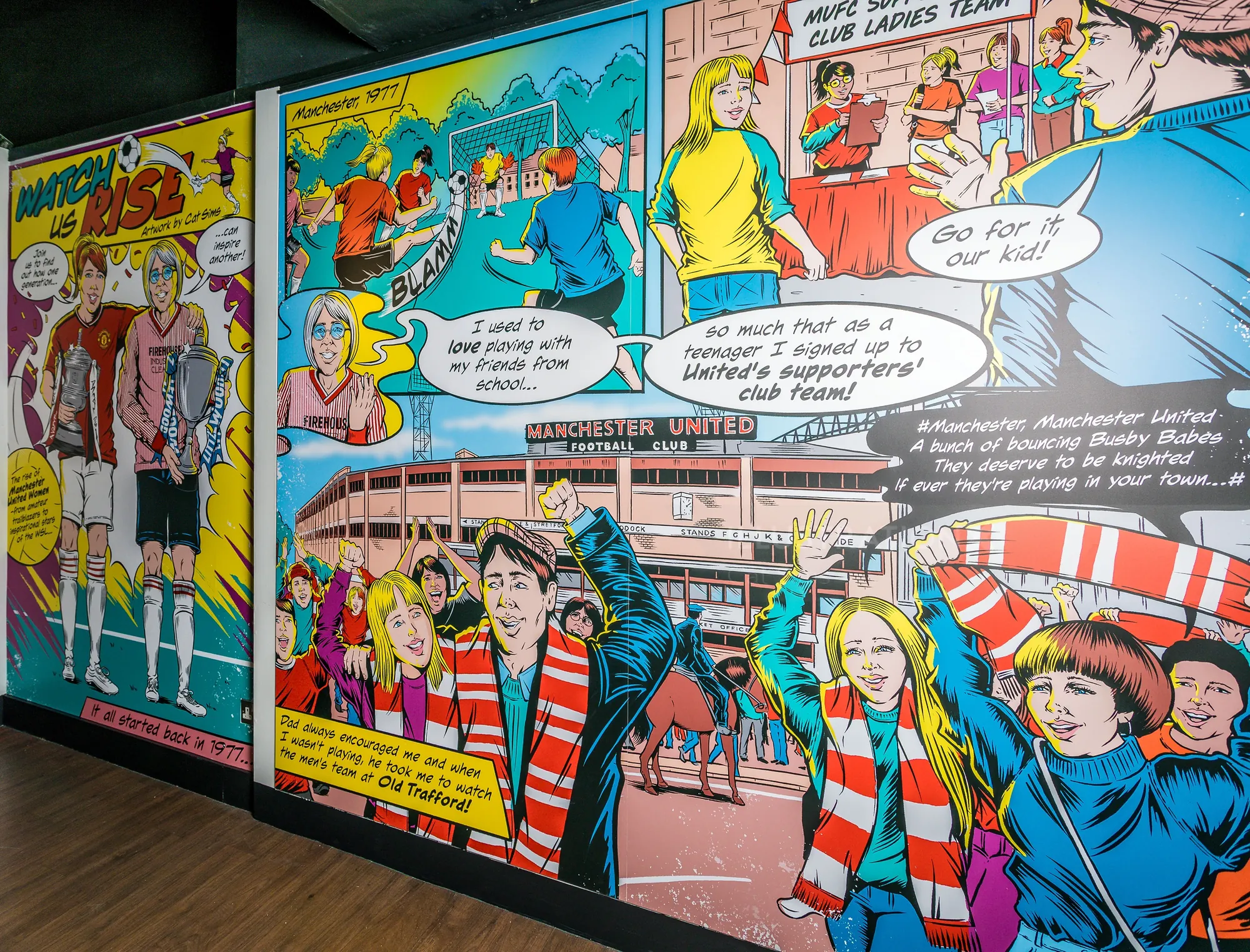 Comic strip depicting Manchester United women's team history