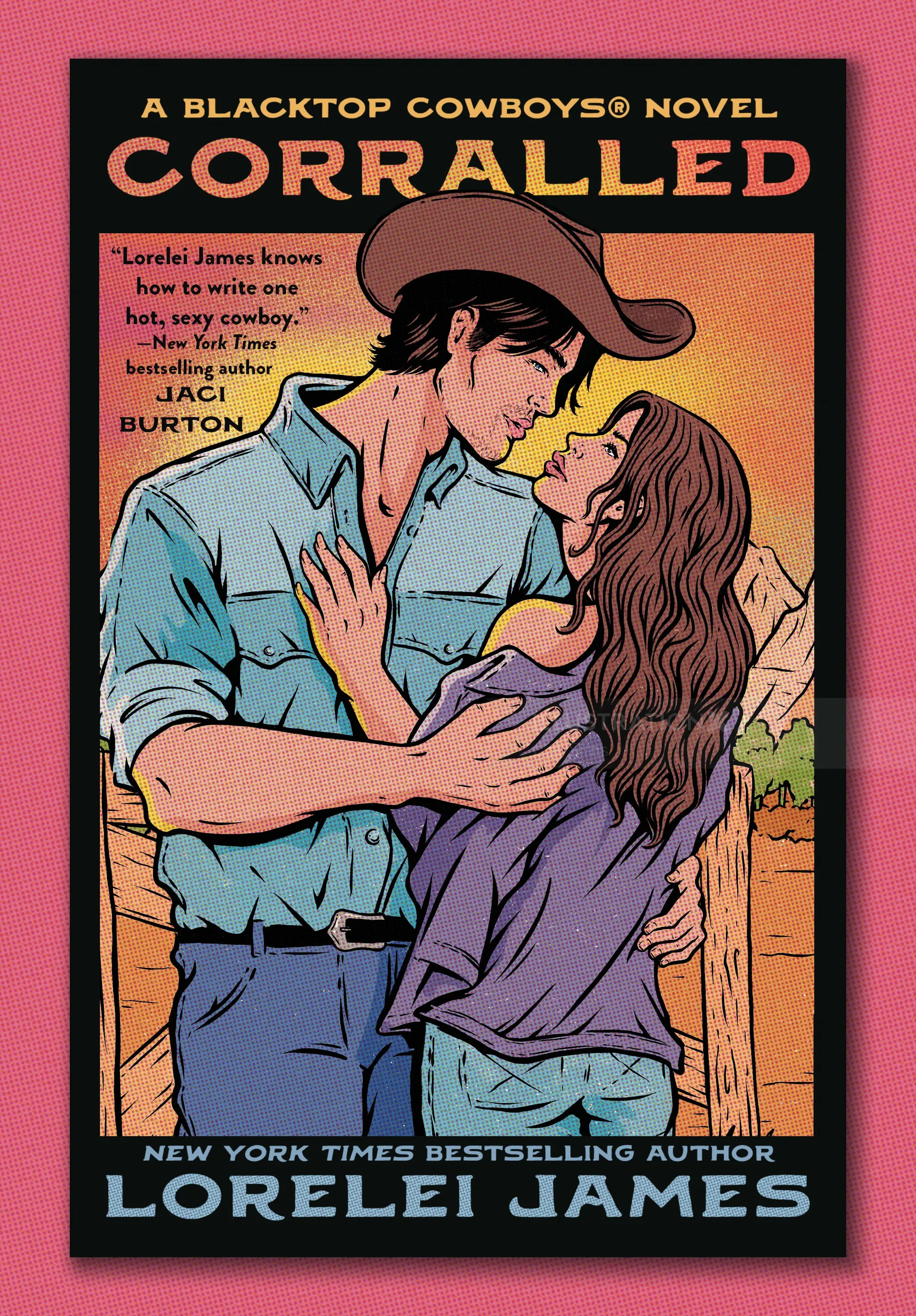 Book cover of Corralled showing a cowboy and woman embracing, by Cat Sims
