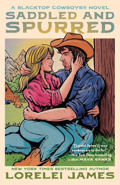 Couple embracing near a wooden post in cowboy attire by Cat Sims