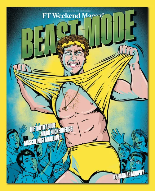 Illustration of a man tearing shirt with crowd cheering by Cat Sims