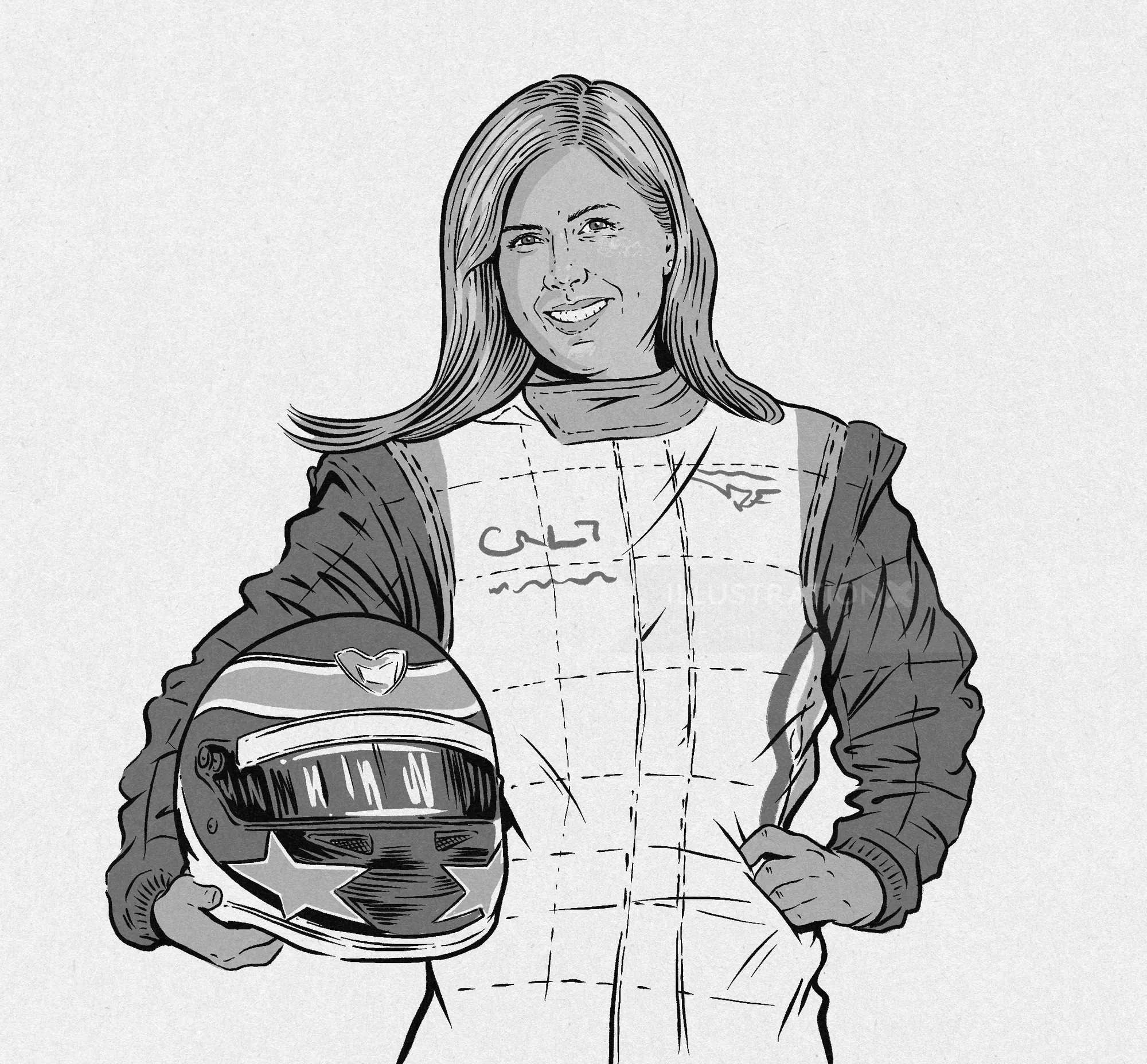 Portrait of racing driver Maria De Villota holding her helmet by Cat Sims