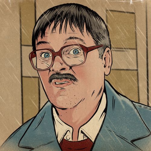 Illustrated portrait of Jim, played by Mark Heap, from Friday Night Dinner by Cat Sims
