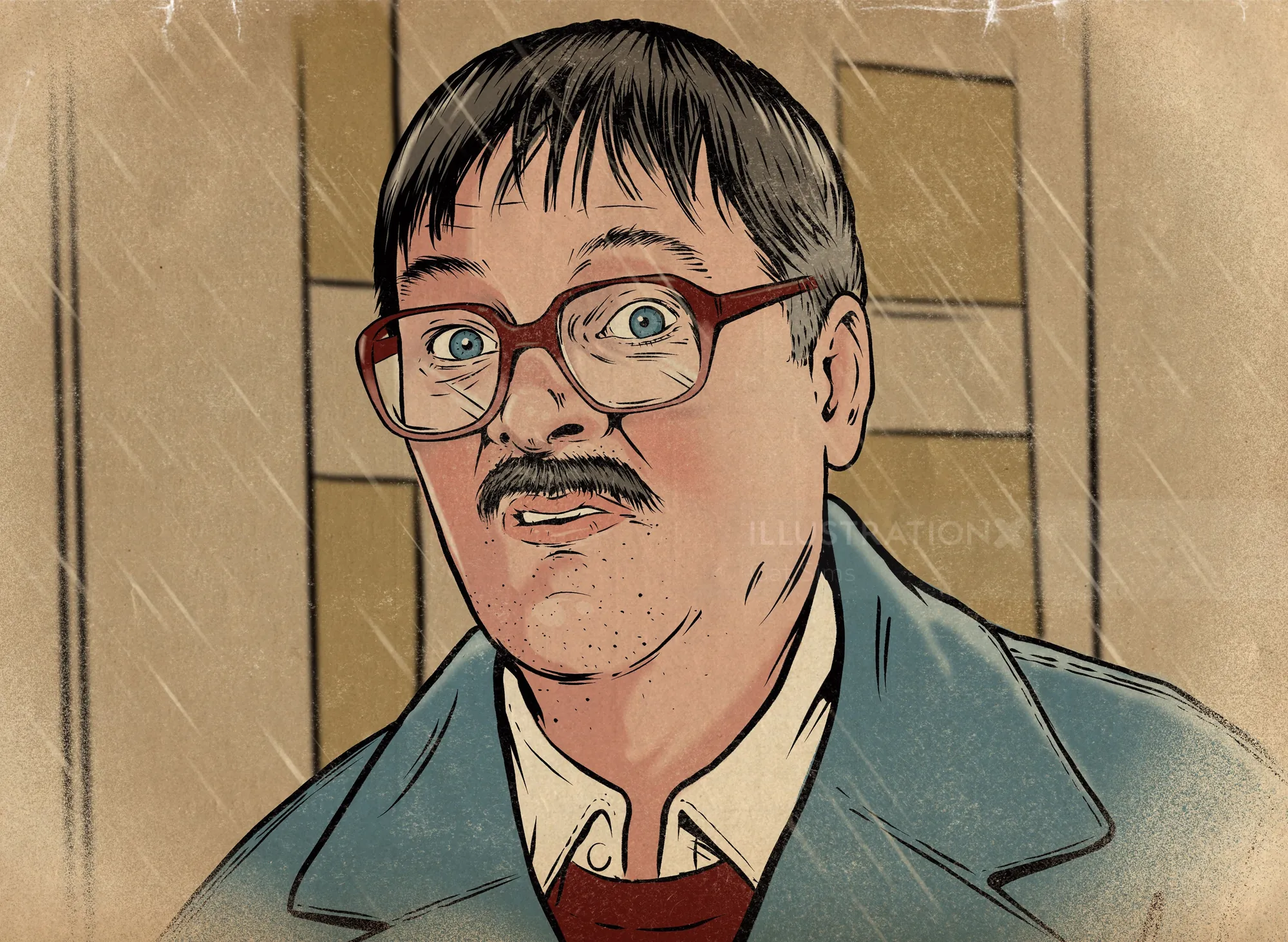 Illustrated portrait of Jim, played by Mark Heap, from Friday Night Dinner by Cat Sims