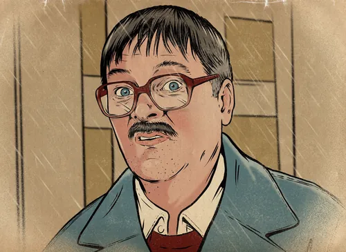 Illustrated portrait of Jim, played by Mark Heap, from Friday Night Dinner by Cat Sims